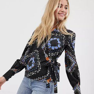 ASOS -- Influence blouson sleeve wrap blouse
